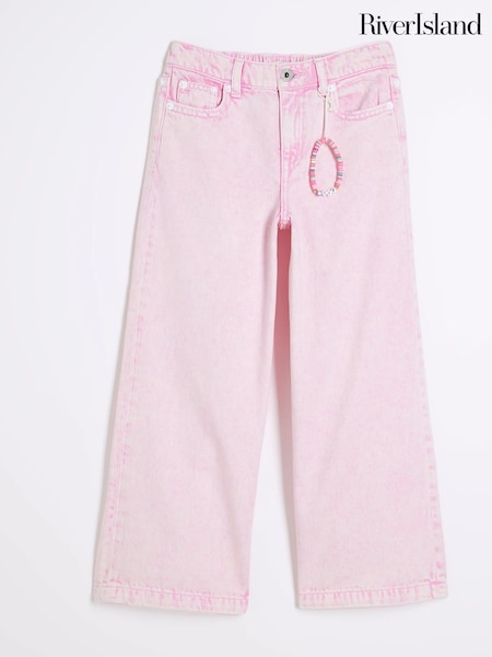 River Island Pink Girls White Wide Leg 100% Cotton Jeans (F64547) | £21