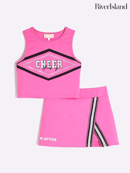 River Island Pink Girls 100% Cotton Active Cheer Skort Set (F64560) | £26
