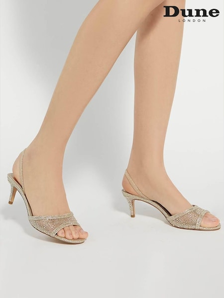 Dune London Gold Wide Fit Mariko Mesh Kitten Heels (F64565) | £89
