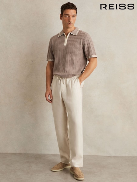 Reiss Stone Barges Linen Drawstring Relaxed-Fit Trousers (F64587) | £148