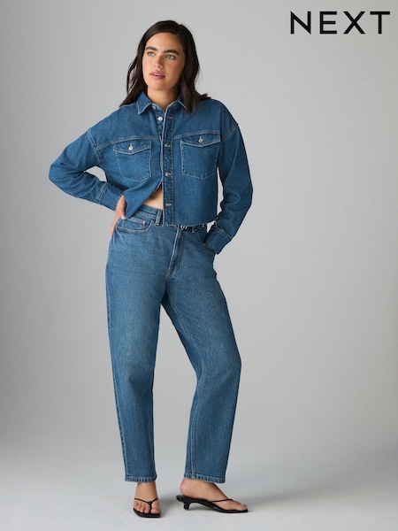 Dark Blue Hourglass Comfort Stretch Column Mom Jeans (F64597) | £32