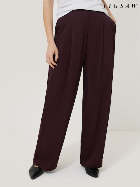 Jigsaw Red Satin Wide Leg Trousers (F64657) | £160