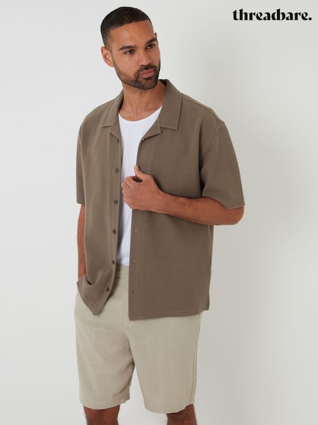 Threadbare Green Textured Revere Collar Short Sleeve Shirt (F64747) | £26