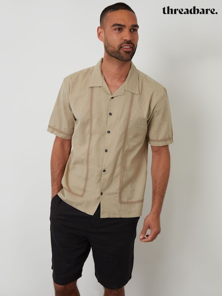 Threadbare Natural Relaxed Fit Linen Blend Lace Trim Shirt (F64758) | £24