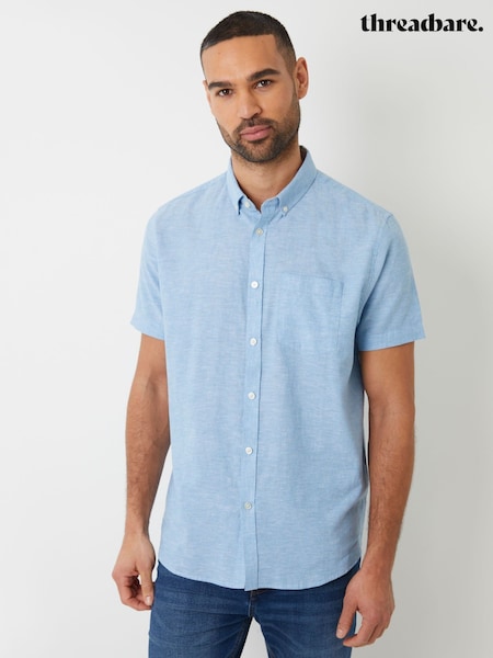 Threadbare Blue Linen Blend Short Sleeve Shirt (F64775) | £22
