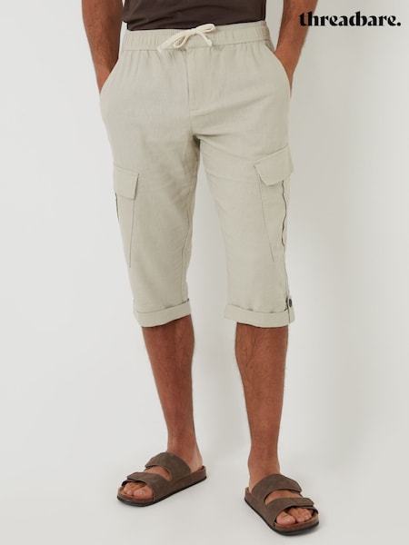 Threadbare Natural Linen Blend 3/4 Length Cargo Trousers (F64793) | £28