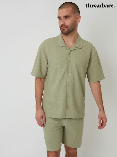 Threadbare Green Textured Revere Collar Short Sleeve Shirt (F64812) | £26