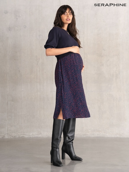 Seraphine Maternity Blue Dress with Topper (F65021) | £75