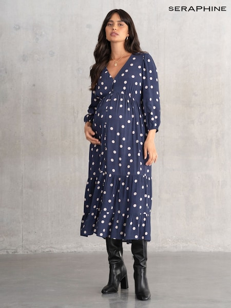 Seraphine Maternity Blue V-Neck Dress (F65041) | £75