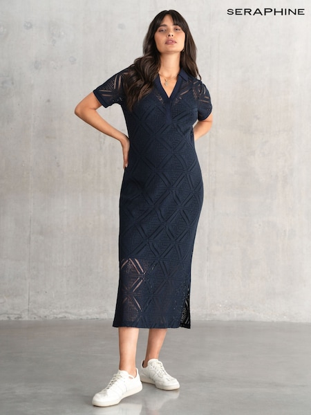Seraphine Maternity Blue Crochet Dress (F65067) | £69