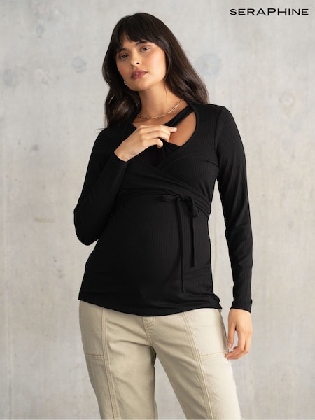 Seraphine Maternity and Nursing Black Wrap Top (F65071) | £45