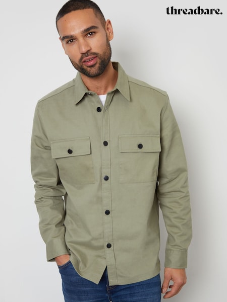 Threadbare Sage Twill Button Up 100% Cotton Shacket (F65459) | £35