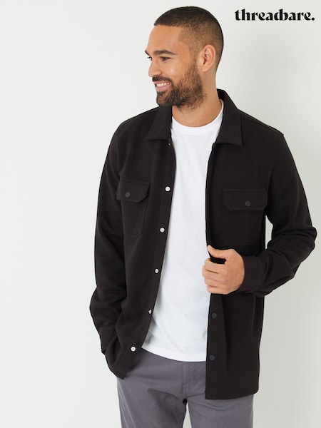Threadbare Black Pique Popper Fastening Shacket (F65464) | £30
