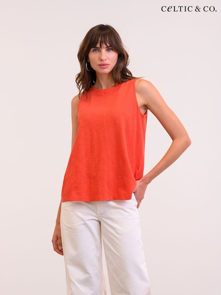 Celtic & Co. Orange Slub Jsy Pleat Back 100% Cotton Tank (F65485) | £39