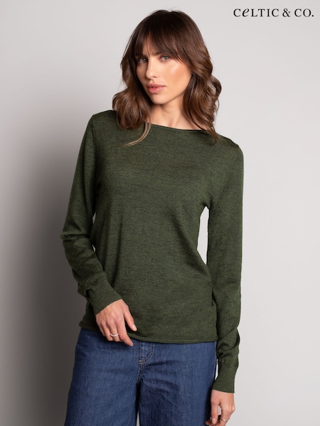 Celtic & Co. Green Merino Fine Knit Boat Jumper (F65524) | £88