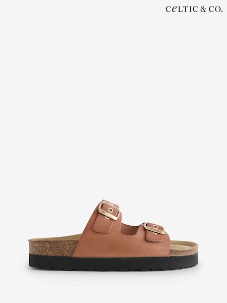 Celtic & Co. Mid Form Double Buckle Brown Sandals (F65552) | £85