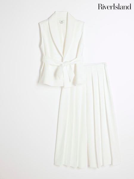 River Island White Girls 100% Cotton Sleeveless Jacket &Trouser Set (F65738) | £45