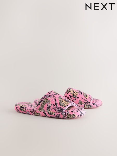 Pink Leopard Plush Slider Slippers (F65754) | £14
