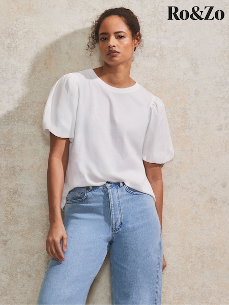 Ro&Zo White 100% Cotton Puff Sleeve T-Shirt (F65790) | £39