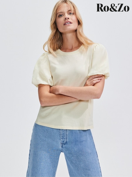 Ro&Zo Yellow Buttermilk 100% Cotton Puff Sleeve T-Shirt (F65794) | £39