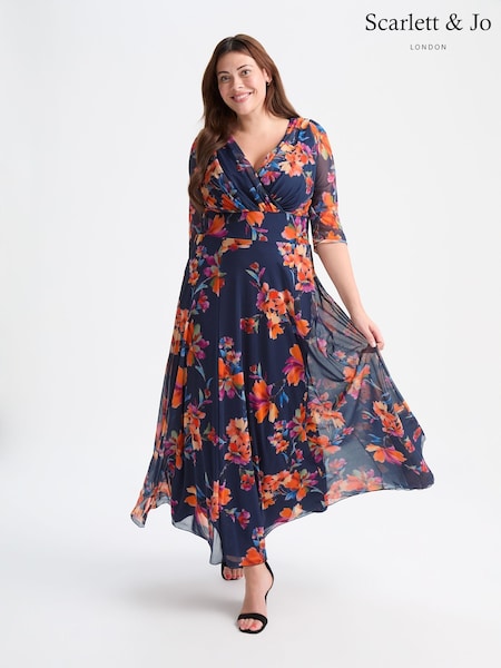Scarlett & Jo Navy Red Verity Print Maxi Gown (F65820) | £95