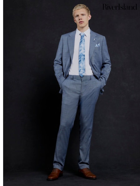 River Island Blue Check Suit Jacket (F65824) | £85
