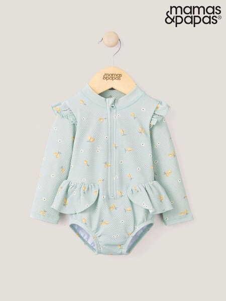 Mamas & Papas Green Frill Long Sleeve Swimsuit (F65954) | £18 - £22