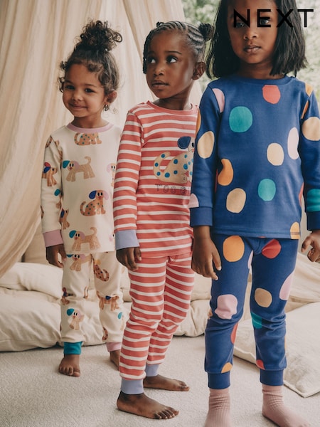 Red/Navy Dog Applique Snuggle Pyjamas 3 Pack (9mths-9yrs) (F65988) | £26 - £32