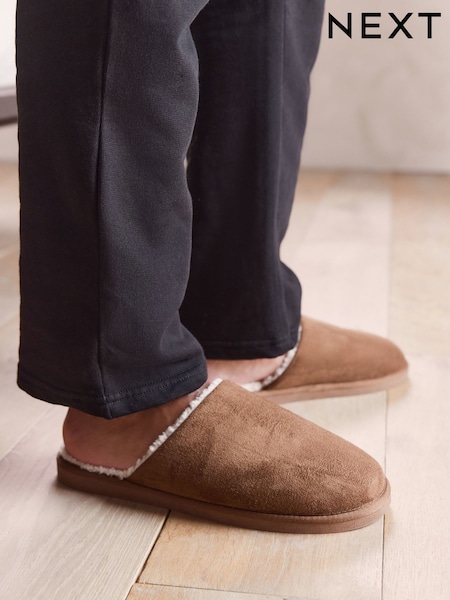 Tan Brown Microsuede Mule Slippers (F66067) | £20