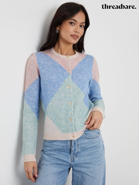 Threadbare Blue Argyle Button Up Knitted Cardigan (F66091) | £32