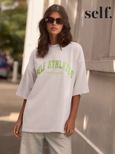 self. White 100% Cotton Crew Neck Heavyweight Graphic T-Shirt (F66126) | £22