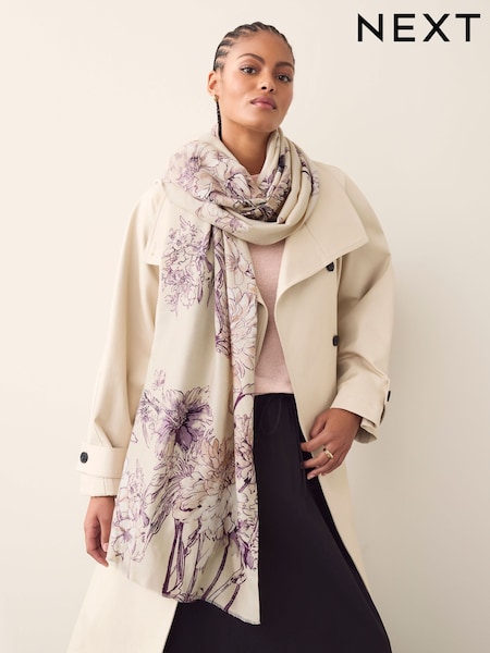 White Vintage Floral Midweight Scarf (F66132) | £18