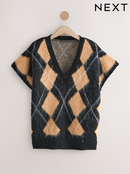 Argyle Drop Shoulder Knitted Tank Cover-Up (F66150) | £38