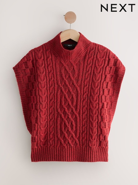 Red Cable Knit Tabard Cover-Up (F66154) | £36