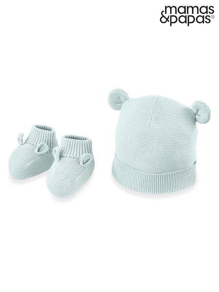 Mamas & Papas Green Knitted Hat & Bootie Set (F66199) | £18