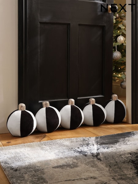 Black/White Christmas Stripe Bauble Draught Exluder Doorstop (F66214) | £32