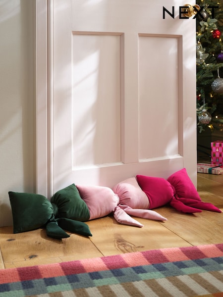 Pink/Green Christmas Velvet Bows Draught Excluder (F66216) | £26