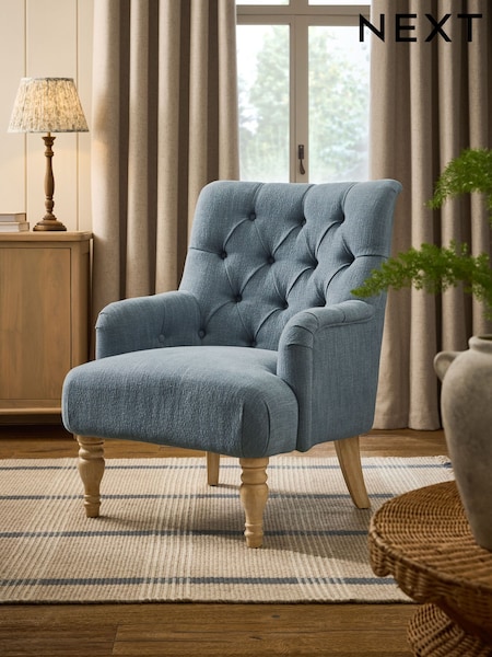 Relaxed Linen Look Mid Blue Wolton Highback Accent Chair (F66223) | £350
