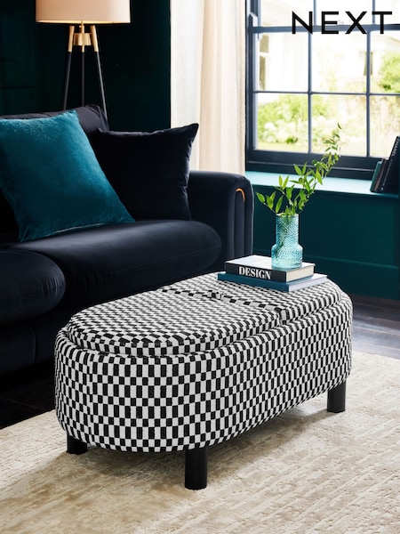 Woven Checkerboard Black/White Ashton Upholstered Large Storage Stool (F66226) | £275