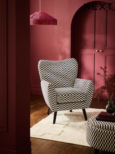 Woven Checkerboard Black/White Wilson Highback Armchair (F66227) | £375