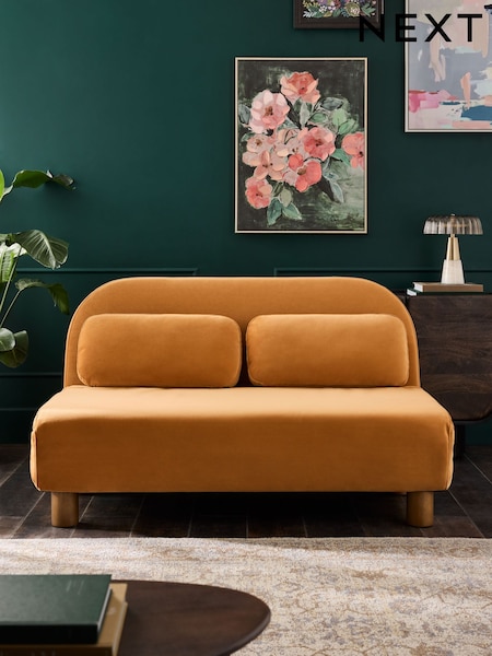 Soft Velvet Ochre Yellow Palma Double Sofa Bed (F66251) | £475