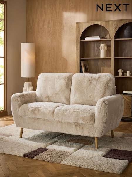 Oslo Faux Fur Light Natural Wilson 2 Seater Small Sofa (F66265) | £550