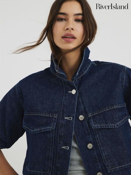 River Island Blue 100% Cotton Boxy Crop Denim Shirt (F66277) | £35