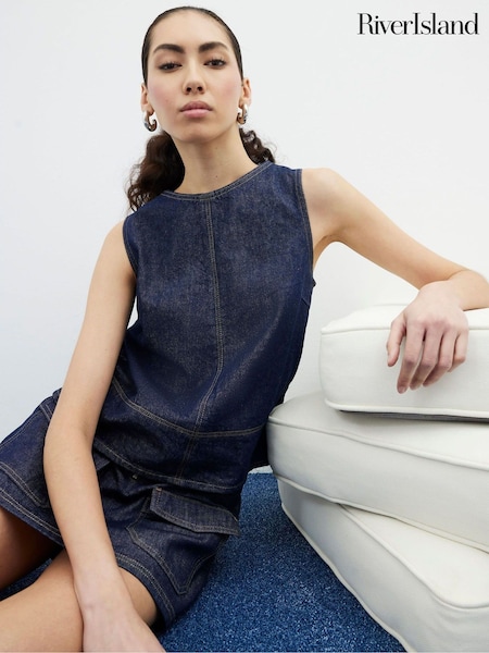 River Island Blue 100% Cotton Crew Neck Denim Top (F66284) | £32