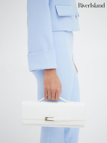River Island White Faux Leather Woven Clutch Bag (F66286) | £28