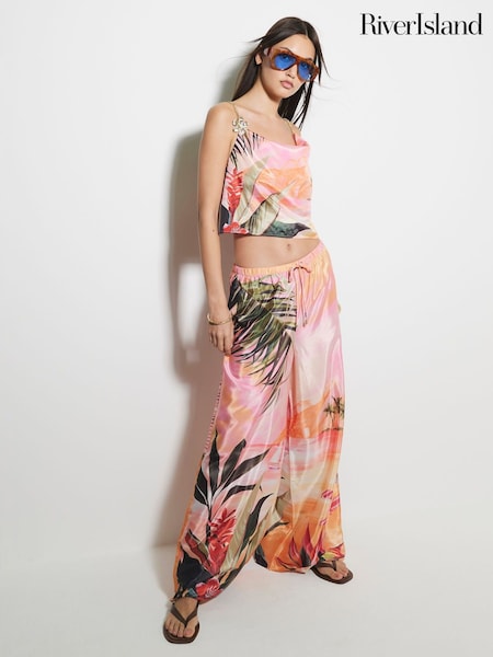River Island Pink Location Print Flare Trousers (F66294) | £35