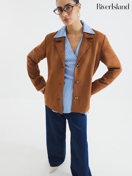 River Island Brown Suedette Blazer (F66296) | £49