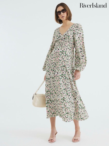 River Island Green Floral Print Midi Dress (F66308) | £48