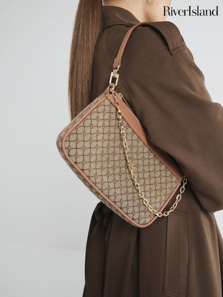 River Island Brown Monogram Shoulder Bag (F66315) | £22