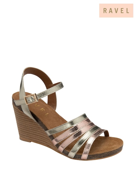 Ravel Gold Leather Wedge Sandals (F66319) | £75
